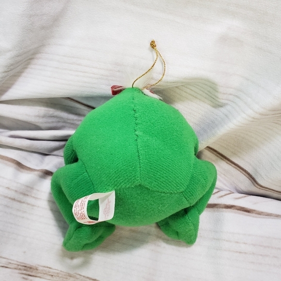 Vintage Fun World Fancy Felt Frog Plush Ornament 4 Inch Red Heart Bows - Picture 5 of 8